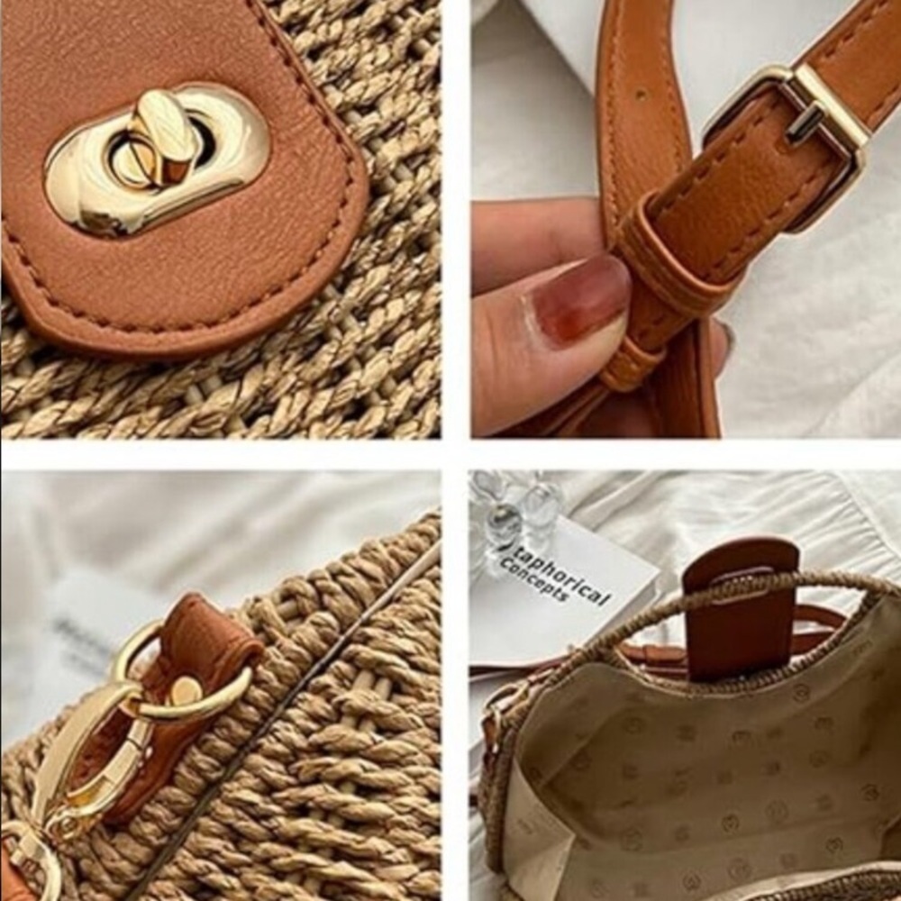 Straw Hand-woven Top-handle Crossbody Tote Bag - Picture 7 of 8